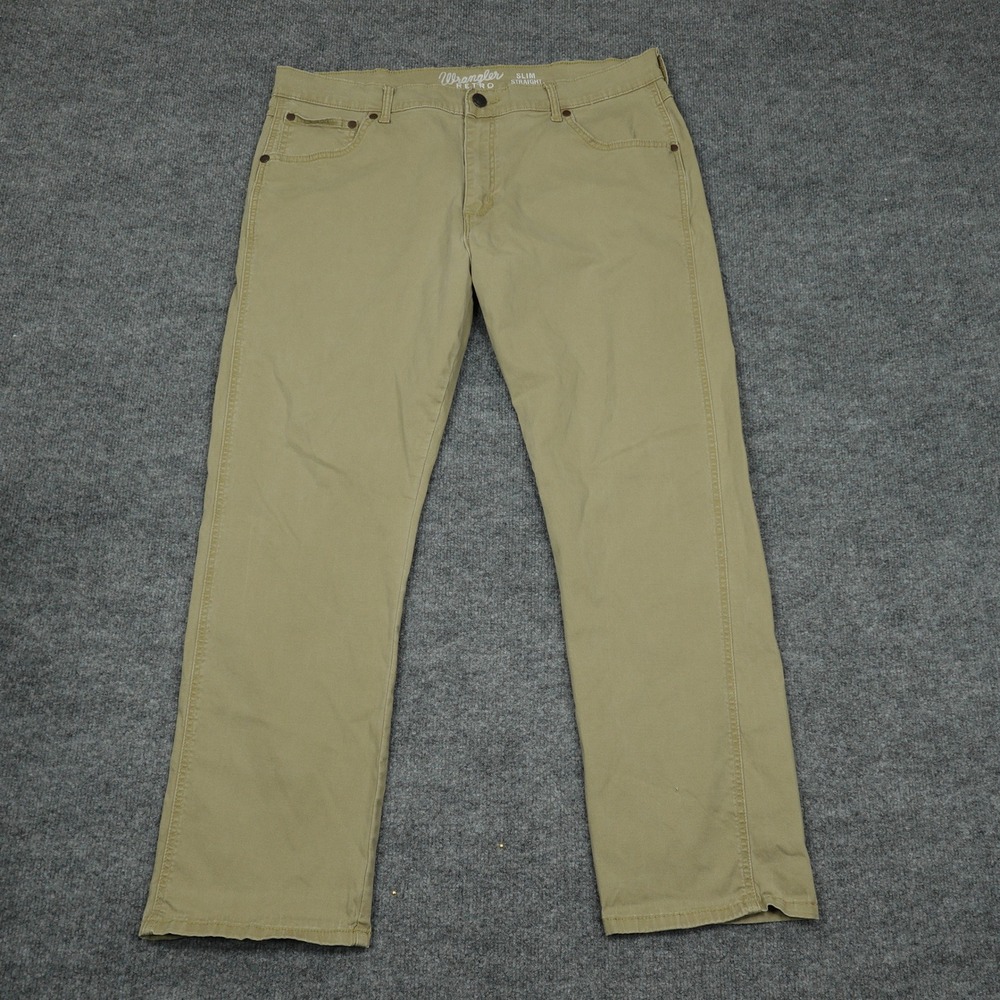Wrangler Pants Mens 38x30 Khaki Retro Slim Straight Khaki Tan Chino Trousers